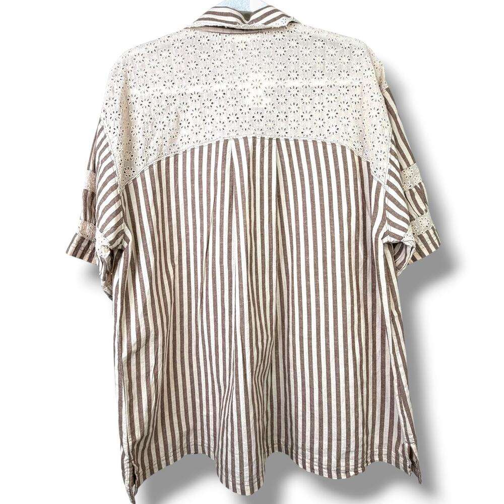 NEW Intimately Free People Neutral Combo Brown Stripe Clear Skies Lounge Shirt - Picture 8 of 10